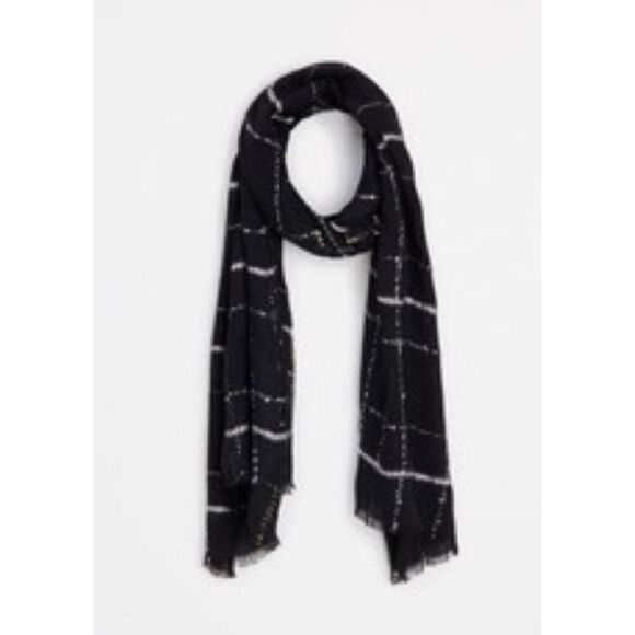 NWT Ann Taylor Black Sequined Windowpane Scarf - Picture 1 of 2